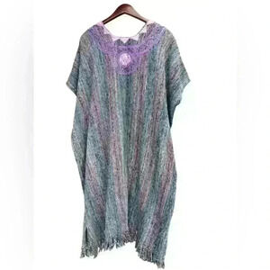 Vintage handmade Blind Bay boho thick embroidered colorful striped Shawl fringe